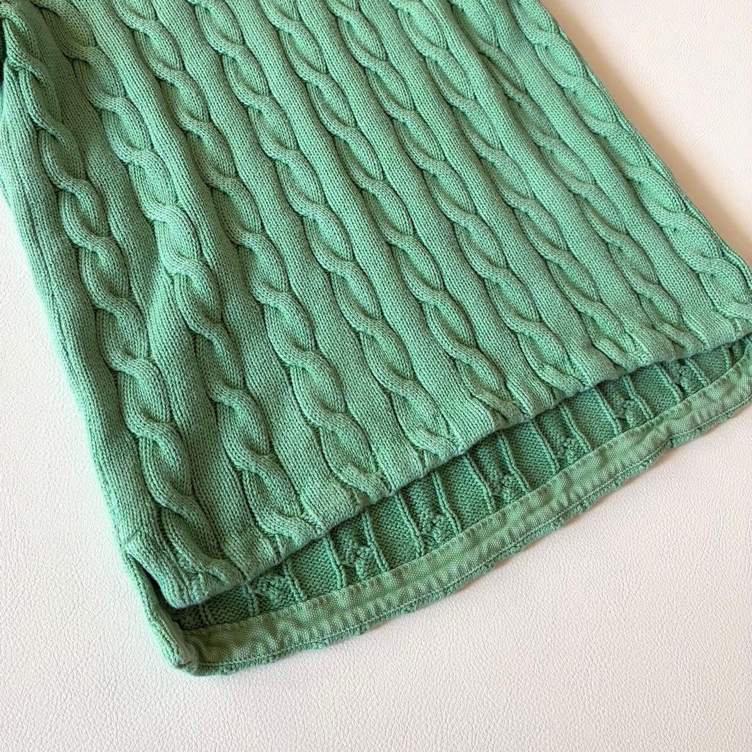 ポロラルフローレン　2025 現行　ケーブルニットポロシャツ　グリーン　L相当