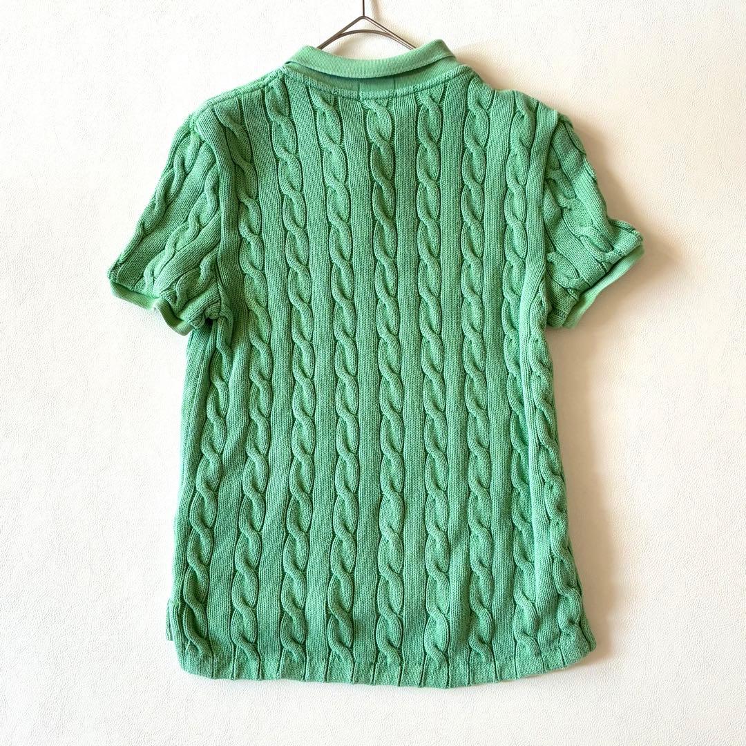 ポロラルフローレン　2025 現行　ケーブルニットポロシャツ　グリーン　L相当