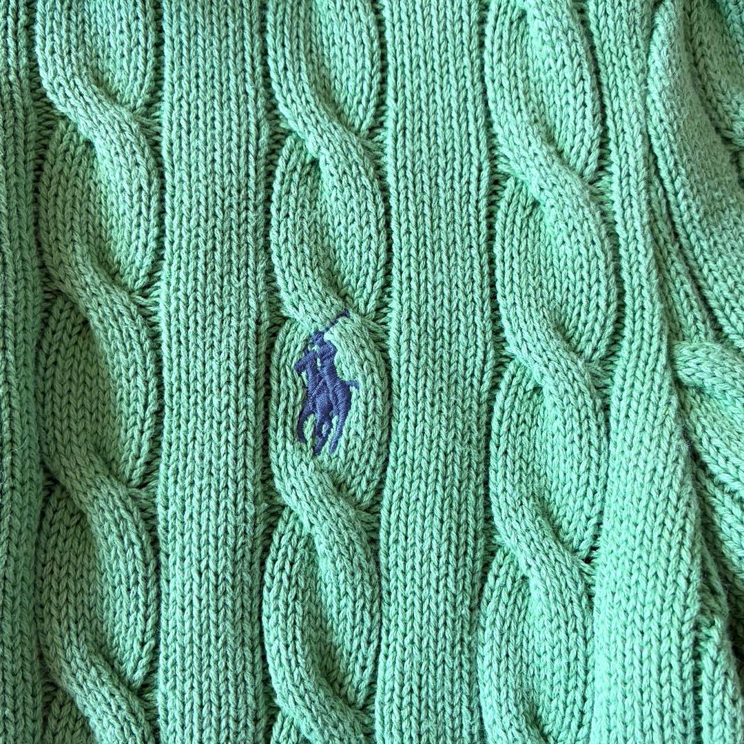 ポロラルフローレン　2025 現行　ケーブルニットポロシャツ　グリーン　L相当