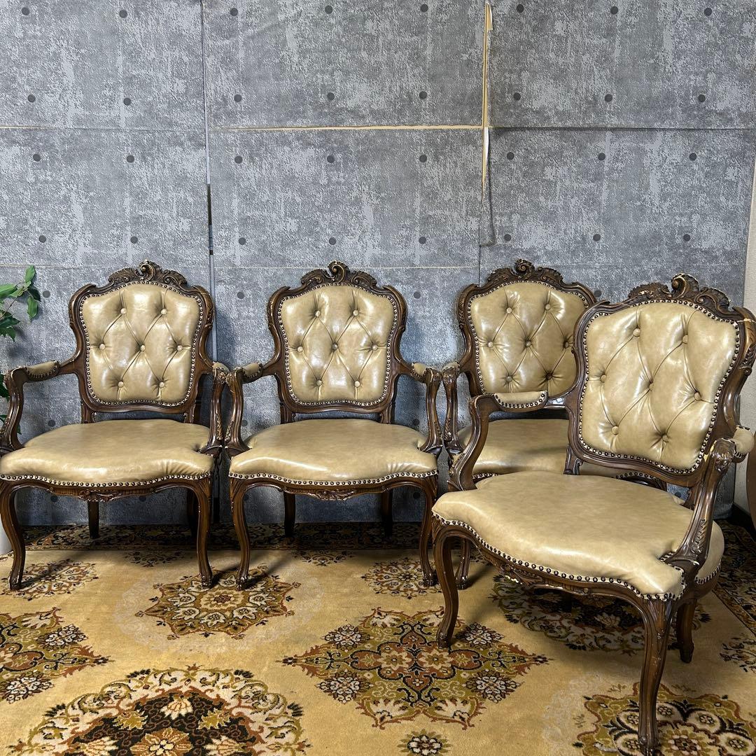 カナ5꧁クラシック家具꧂シンフォニーチェア サロン アーム 鋲打ち 猫脚