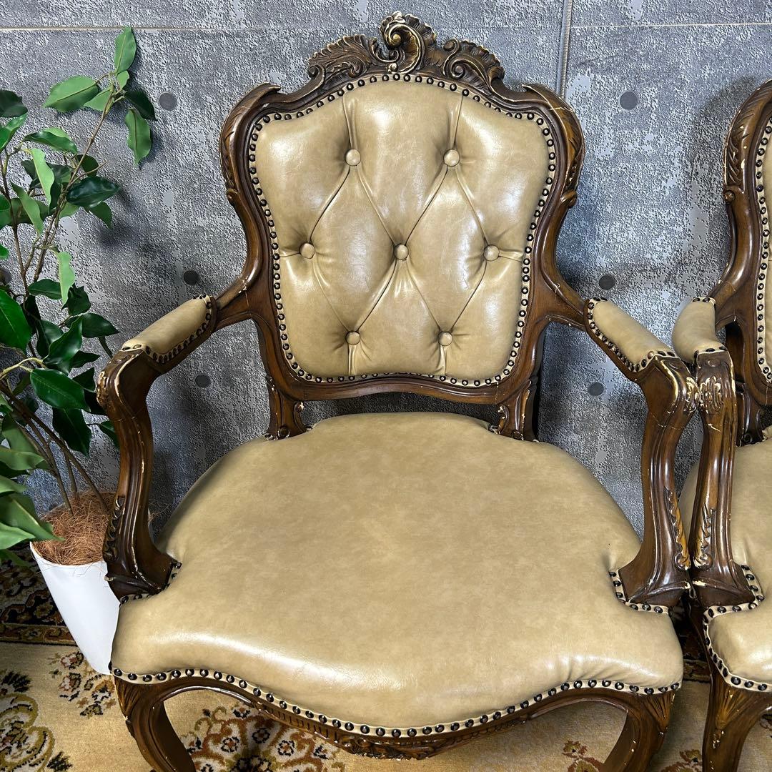 カナ5꧁クラシック家具꧂シンフォニーチェア サロン アーム 鋲打ち 猫脚