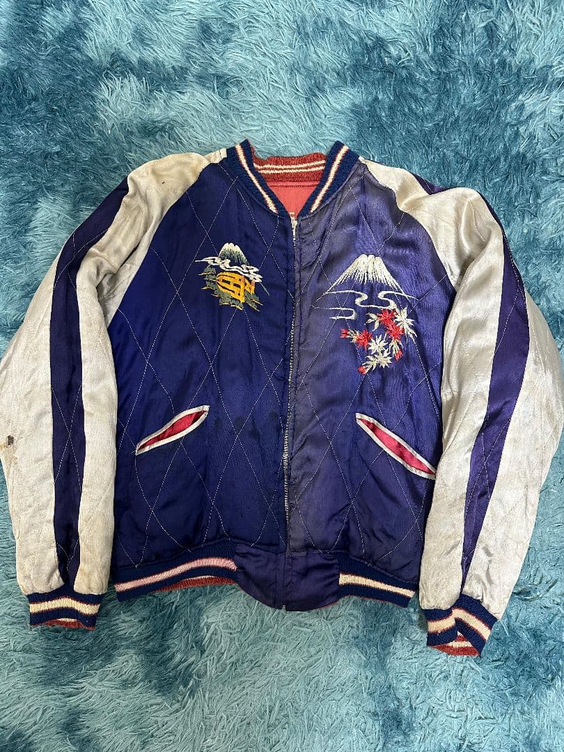 50s スペシャルスカジャン中綿 日本地図 鷲 竜 リバーシブル TTSジッパー