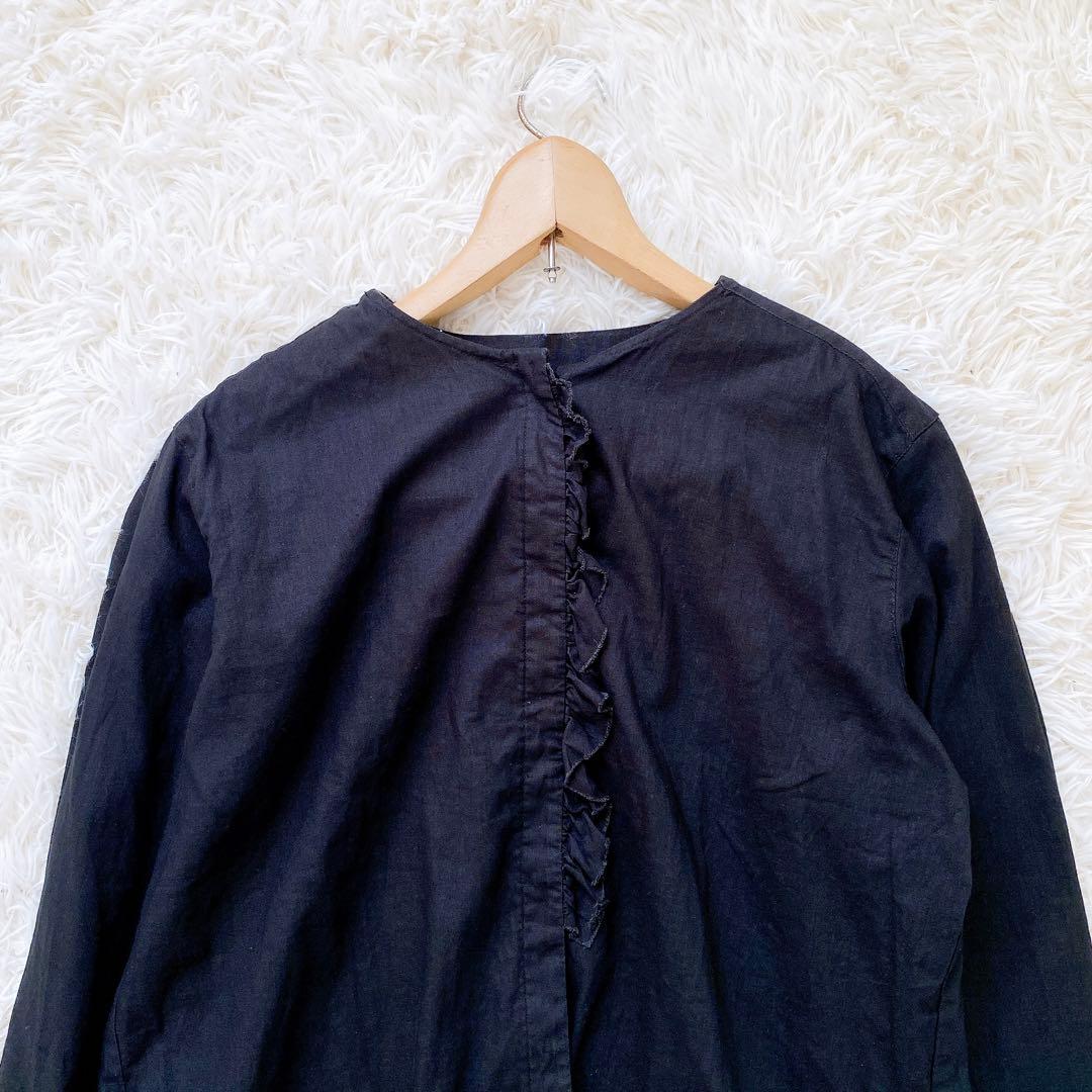 【美品】kagure かぐれ　コットンリネンワッシャーフリルブラウス　ノーカラー