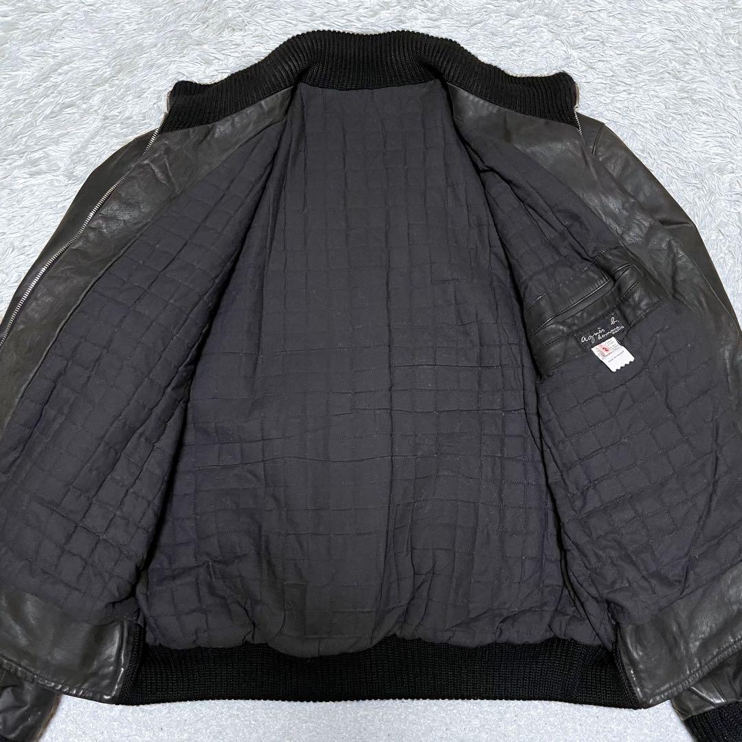 アニエスベー オム レザー ボンバー ジャケット サイズ2 実寸XL相当 黒