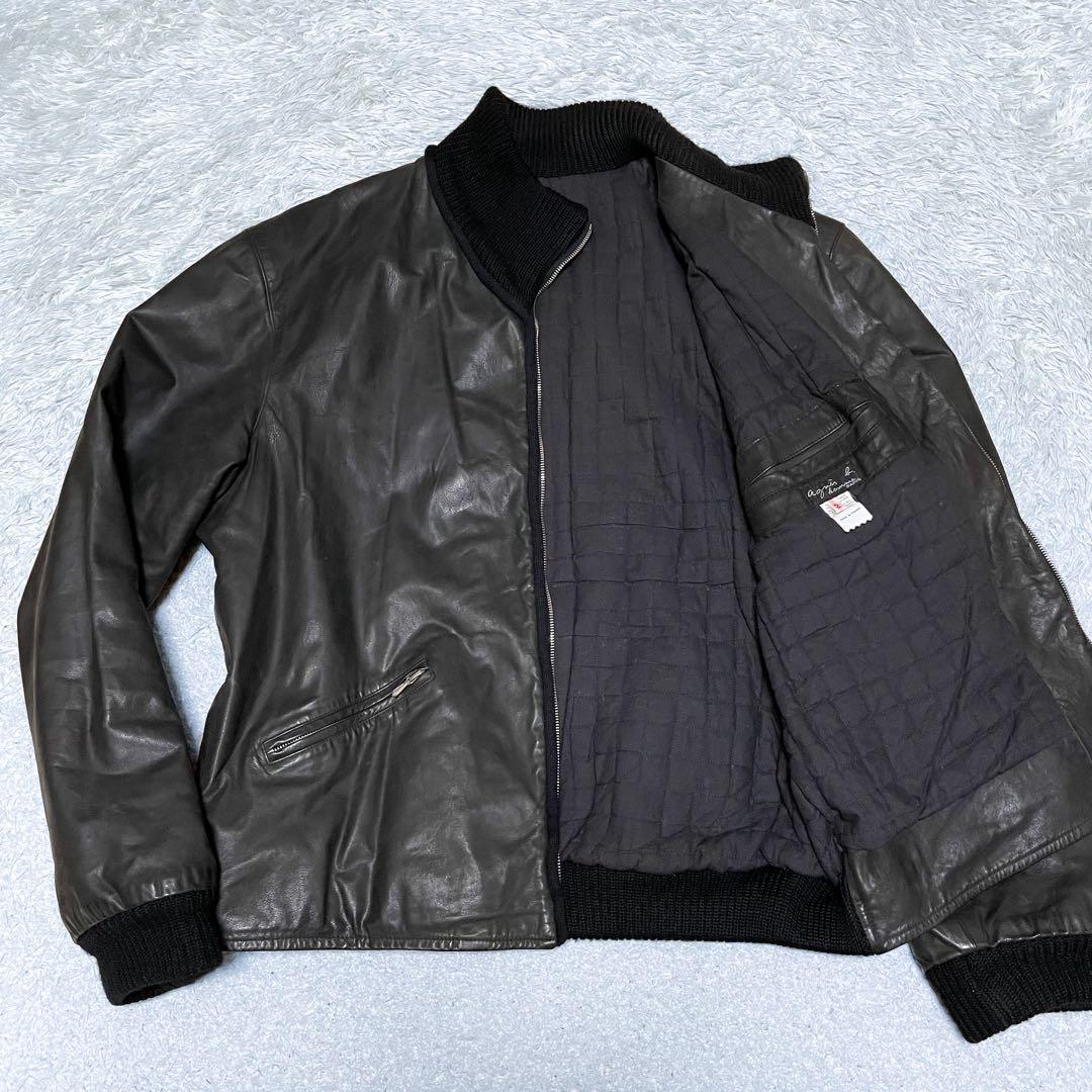 アニエスベー オム レザー ボンバー ジャケット サイズ2 実寸XL相当 黒