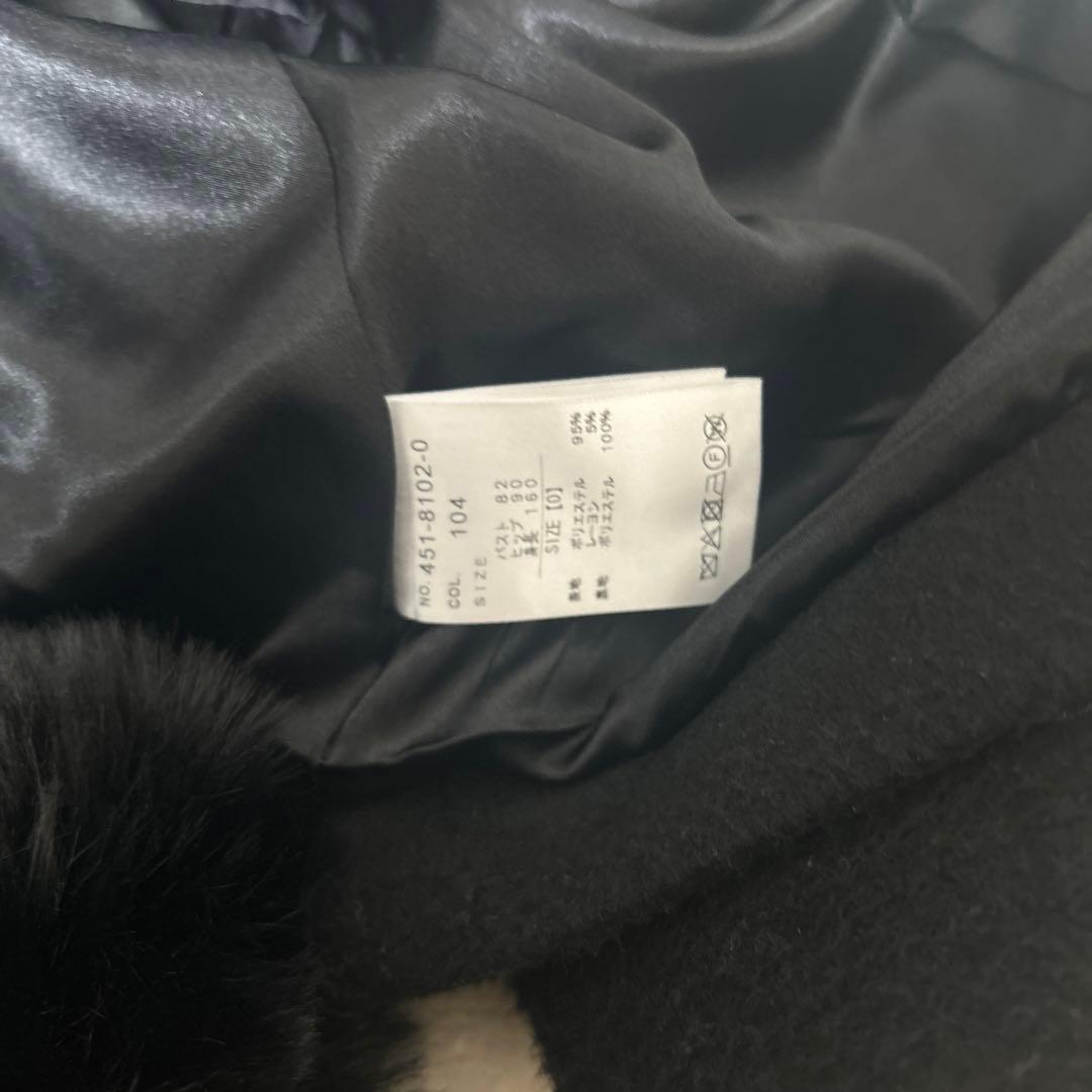 LIZLISAデザイン ビジューリボン付きショートコート フードコート ブラック