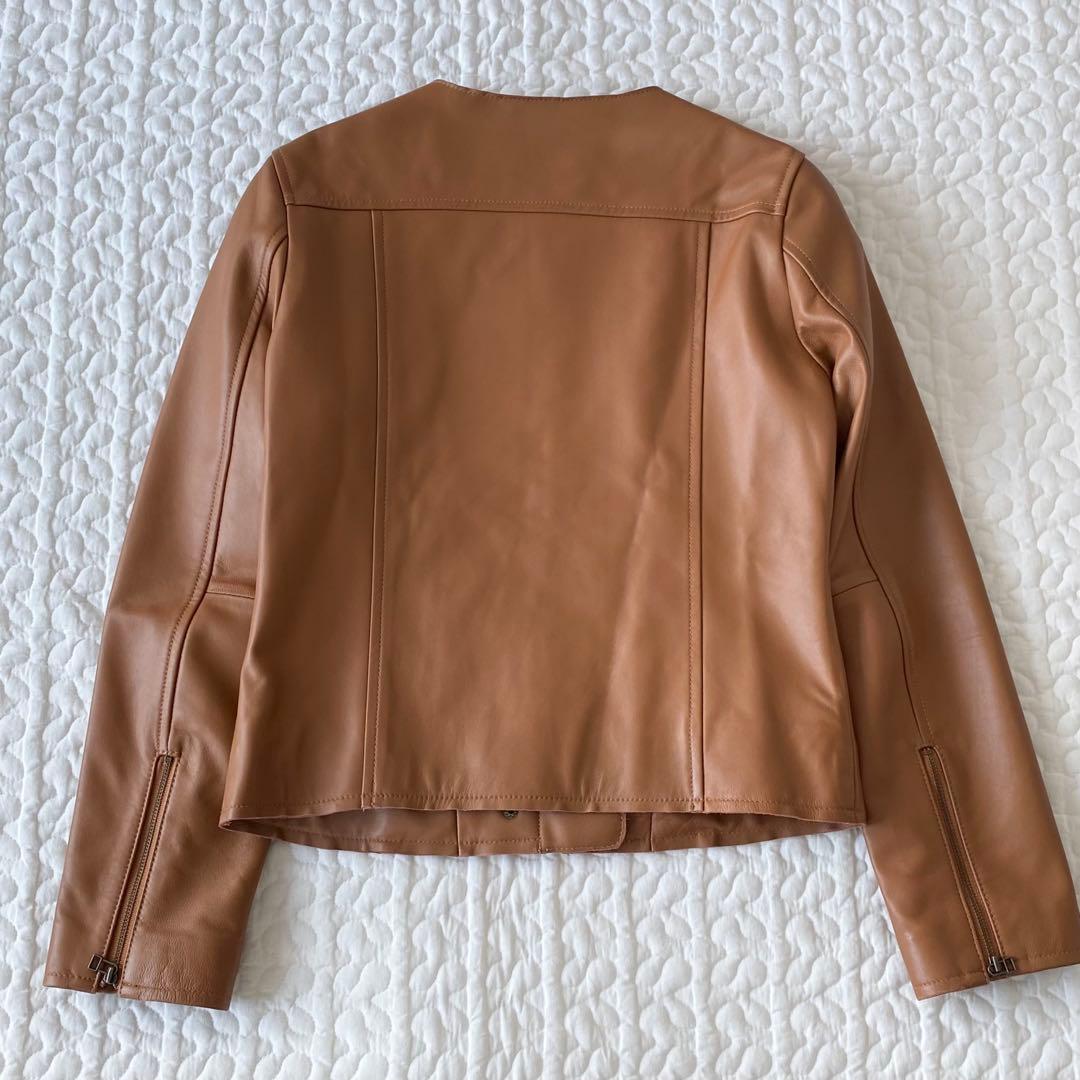 専用★もりのがっこう　ラムレザーノーカラージャケットブルゾン　キャメル