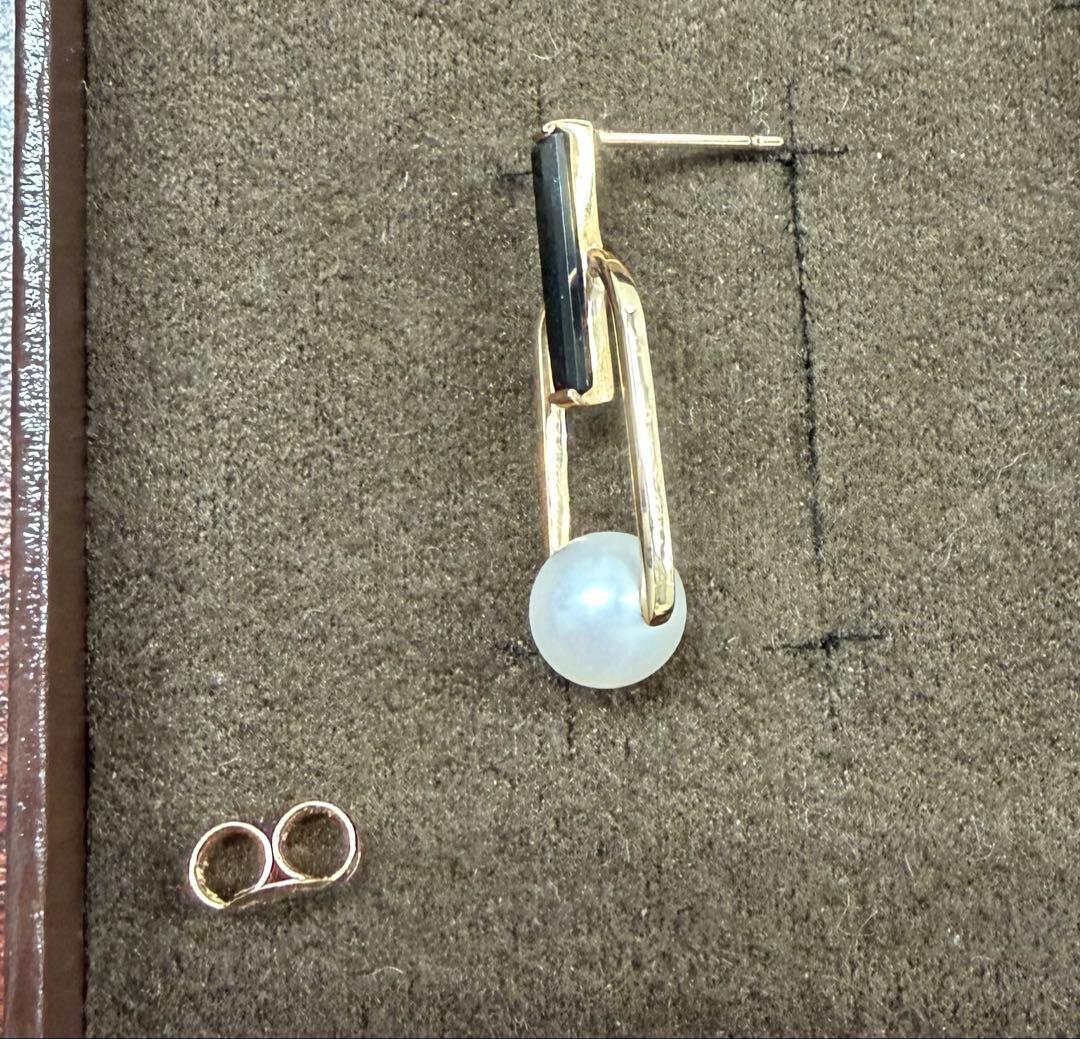 パール　オニキス　スタージュエリー　片耳　k10 ピアス