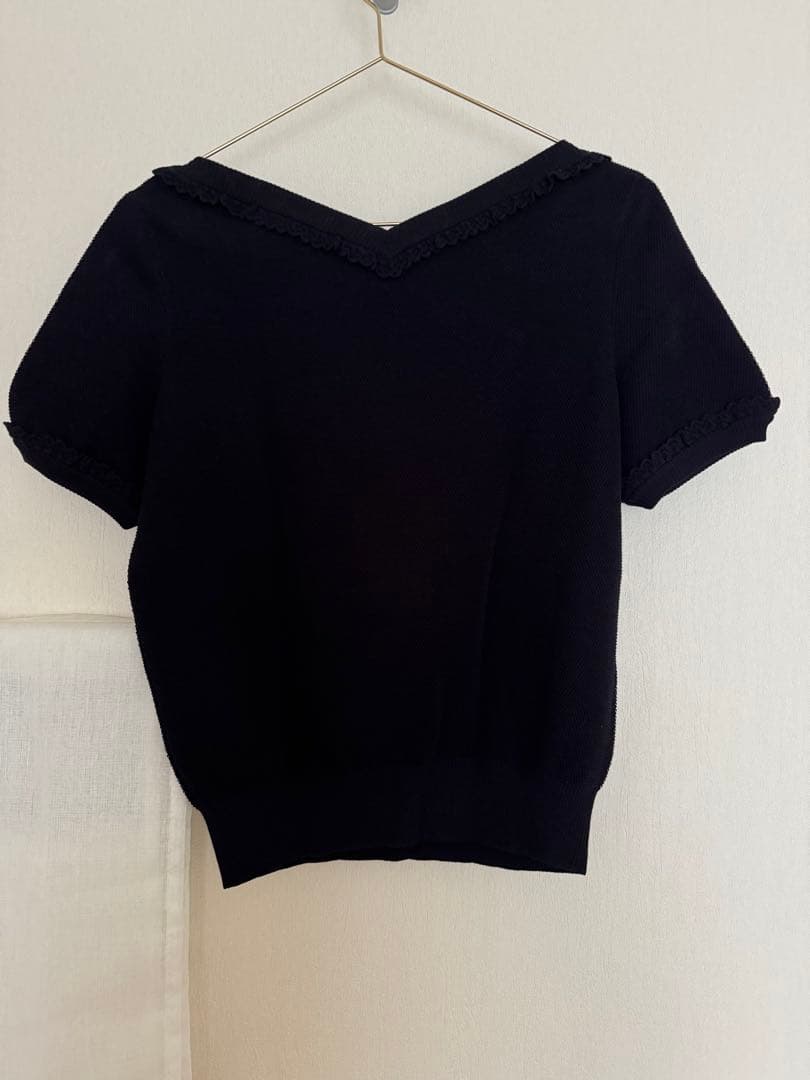 【正規品】CHANEL Vネックフリル 半袖 ニット 36