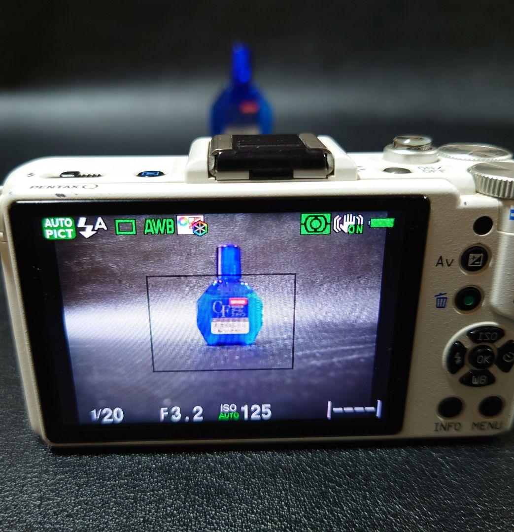 PENTAX Q ホワイト×ネイビー本革 02レンズ　純正バッテリー　純正充電器