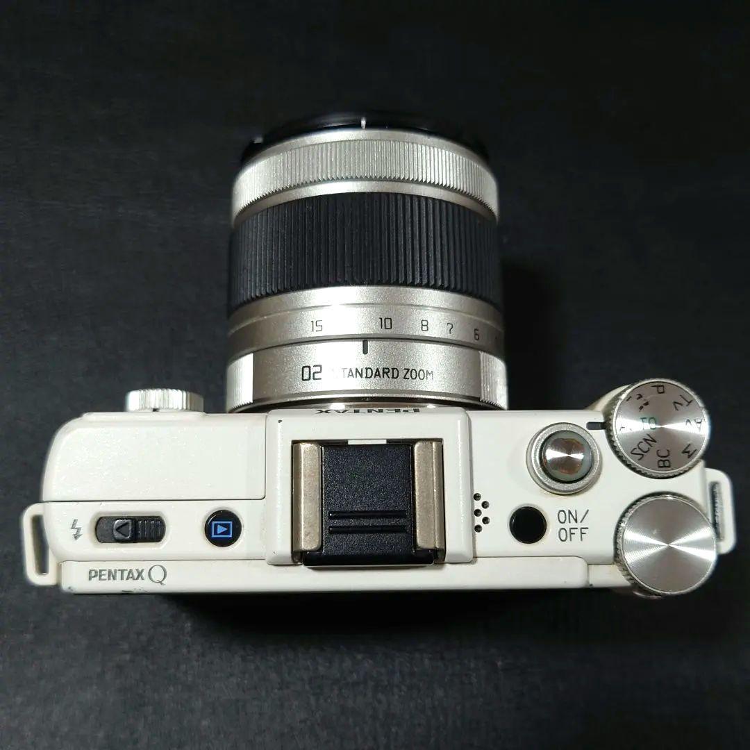 PENTAX Q ホワイト×ネイビー本革 02レンズ　純正バッテリー　純正充電器
