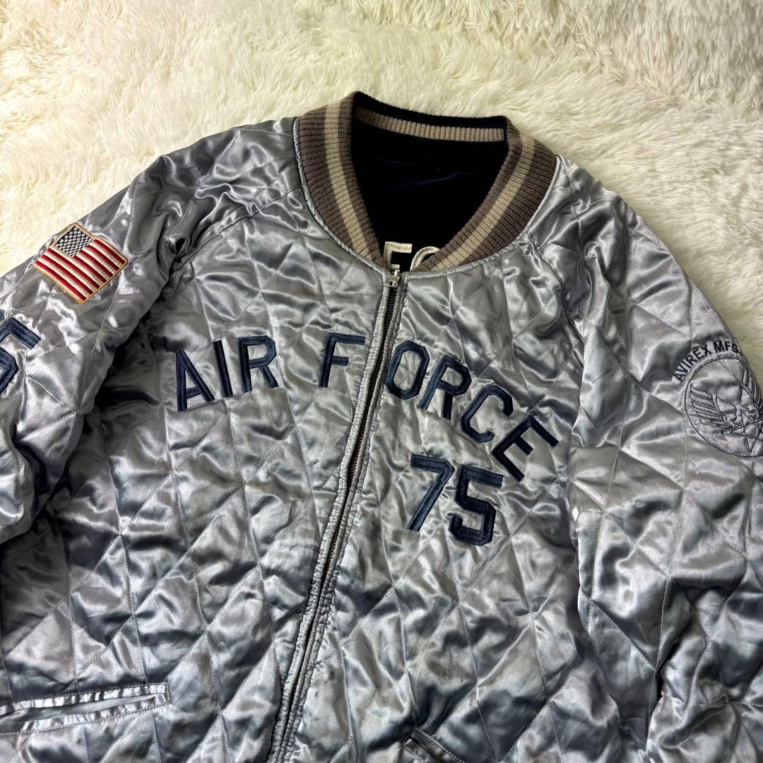 希少/XLサイズ✨AVIREX スカジャン　別珍　ベロア　キルティング　ワッペン