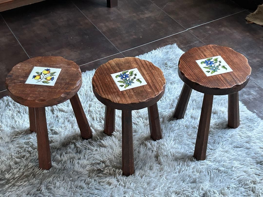 スペイン製　スツール　花台　タイル　ヴィンテージ　チェア　インテリア　IZ