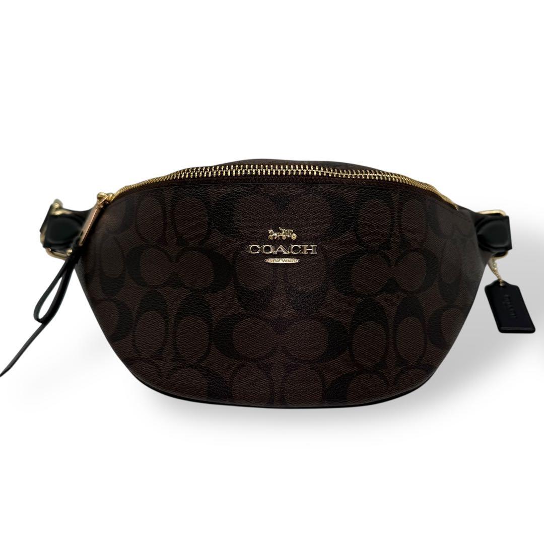 【美品】COACH コーチ ボディバッグ PVC クロスボディ 金具ロゴ 茶