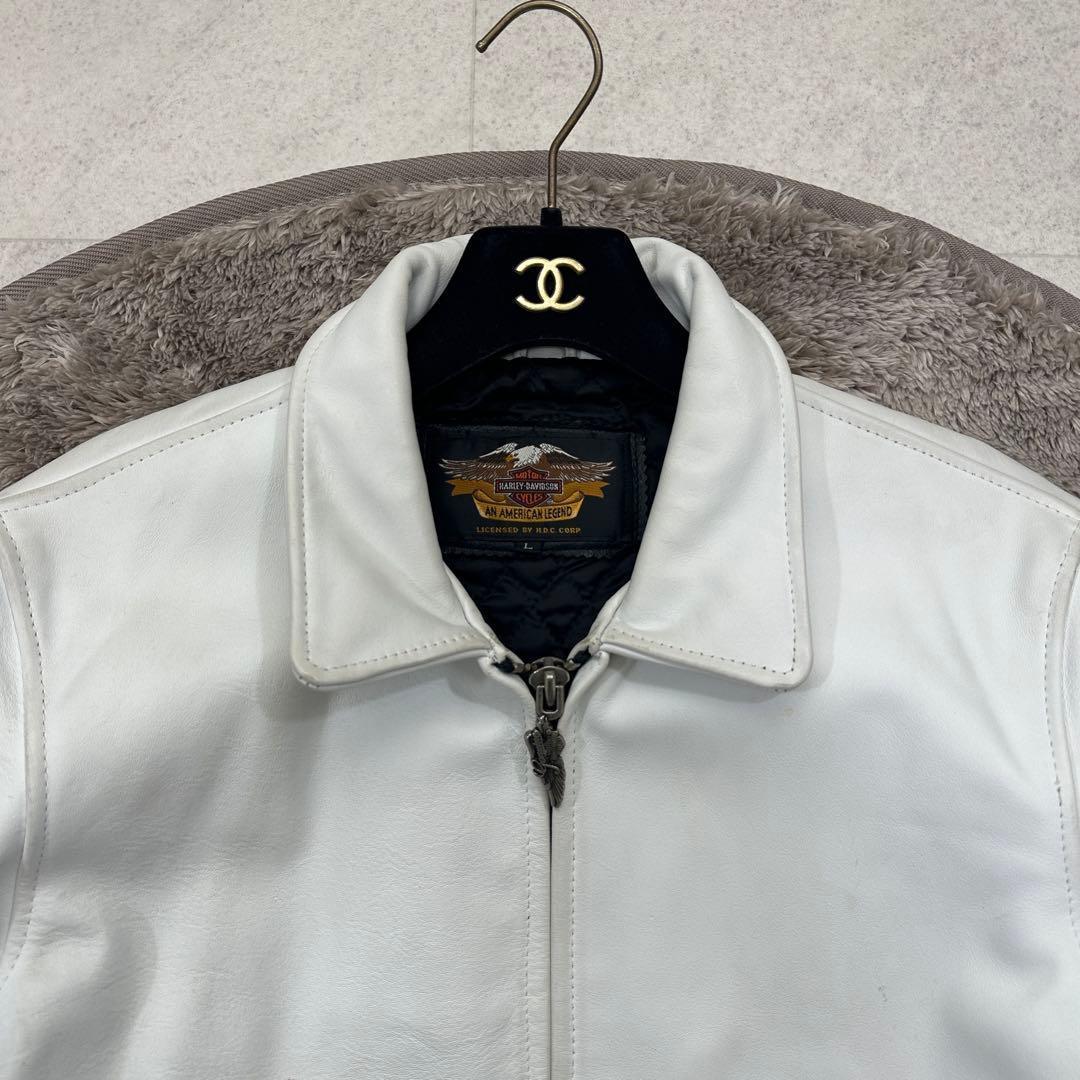 希少【ハーレーダビッドソン】シングルライダース 牛革 裏地キルティング 総ロゴ
