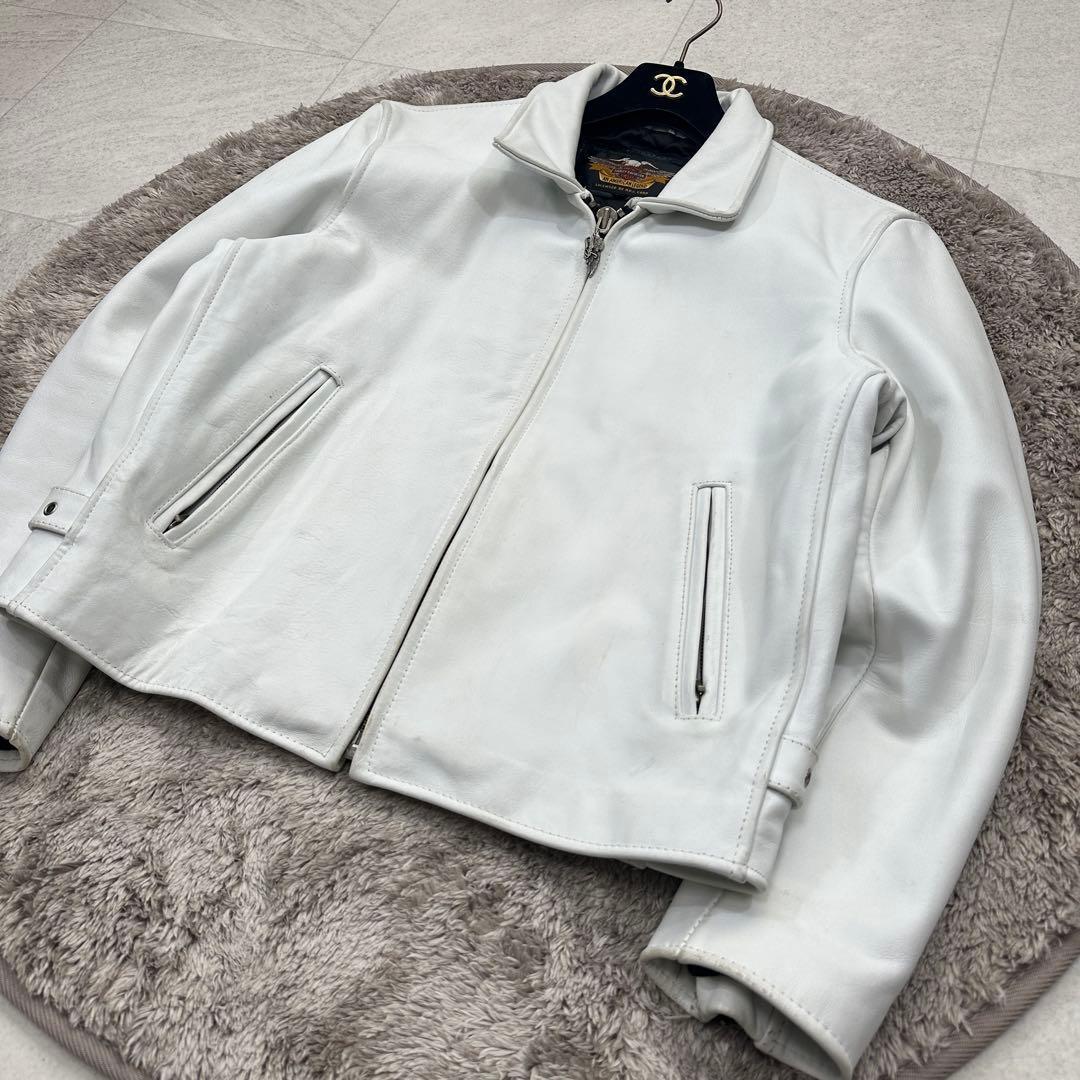 希少【ハーレーダビッドソン】シングルライダース 牛革 裏地キルティング 総ロゴ