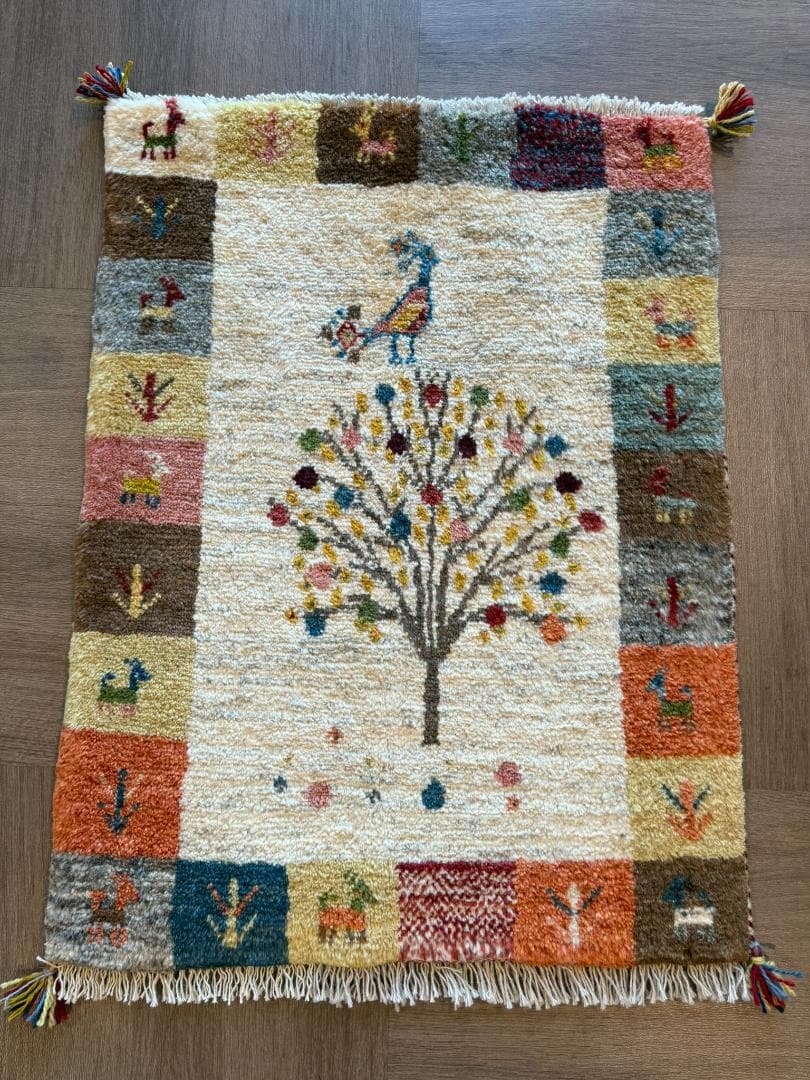 ギャッベ 66x88cm ペルシャ絨毯 手織り ギャベ 玄関マットラグ 絨毯