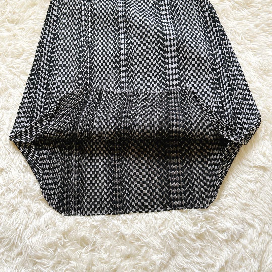 美品 プリーツプリーズ 大きめサイズ ランダムチェックスカート グレー黒 4