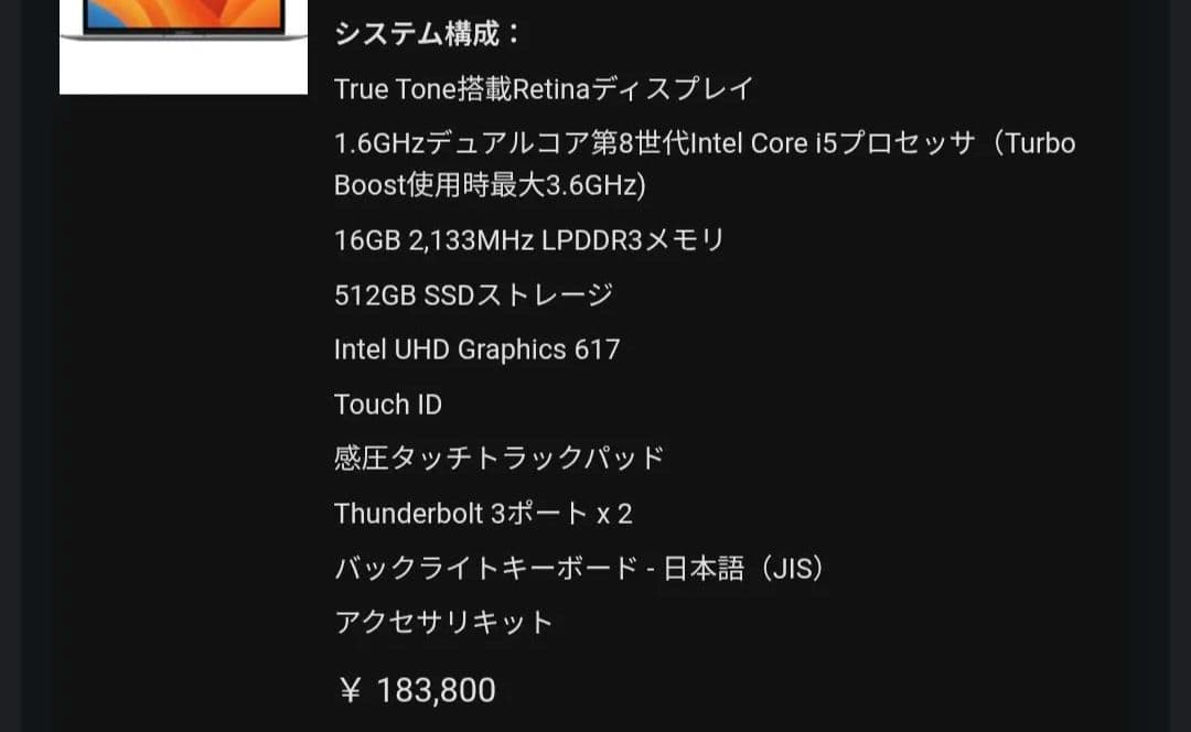 MacBook本体 MacBookAir 2019 / RAM16GB / SSD512GB