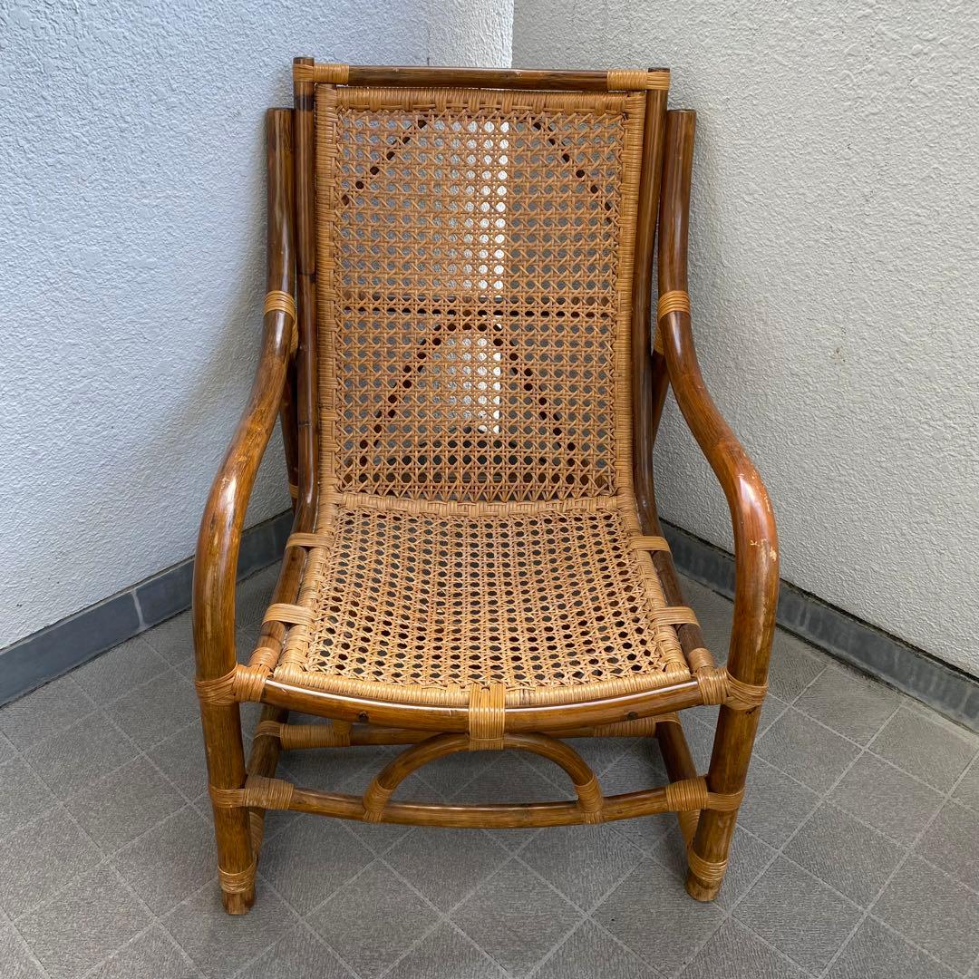 ヴィンテージ ラタン アームチェア 籐 ハイバックチェア