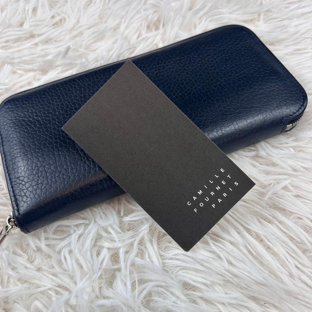 【現行美品】カミーユフォルネ 長財布 ラウンドジップ マリーン シュリンク シボ
