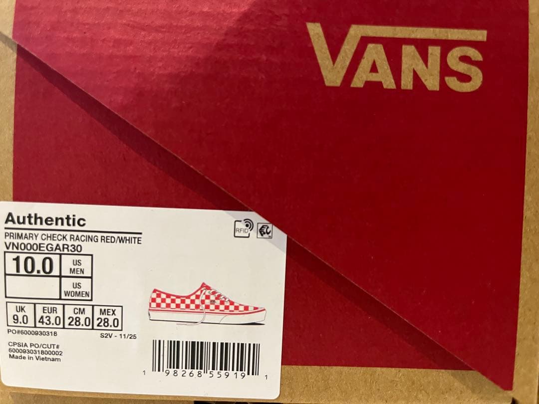 VANS AUTHENTIC checker red US正規品 赤箱 28cm