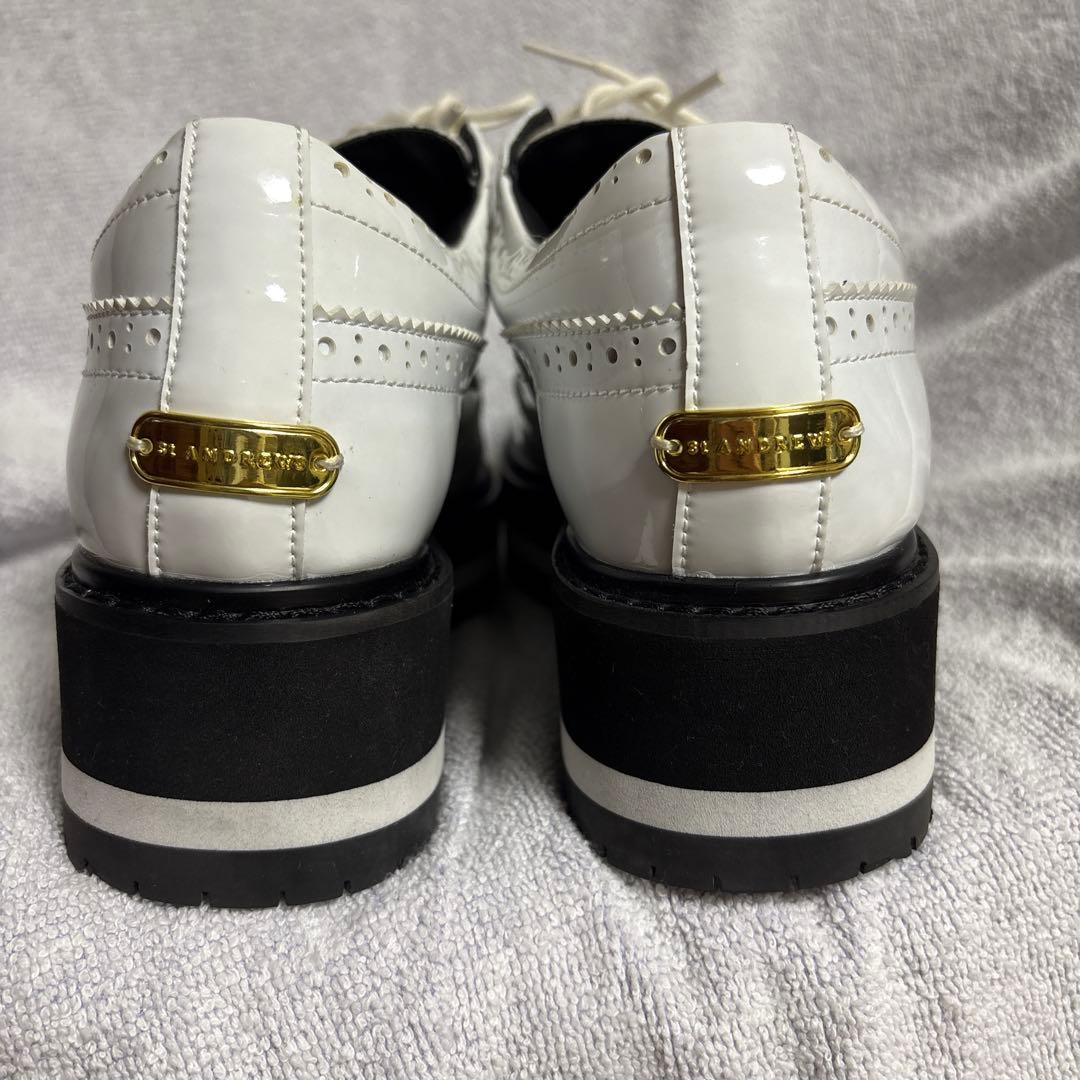 【新品未使用】St.ANDREWSゴルフシューズ 白 エナメル厚底ウィングチップ