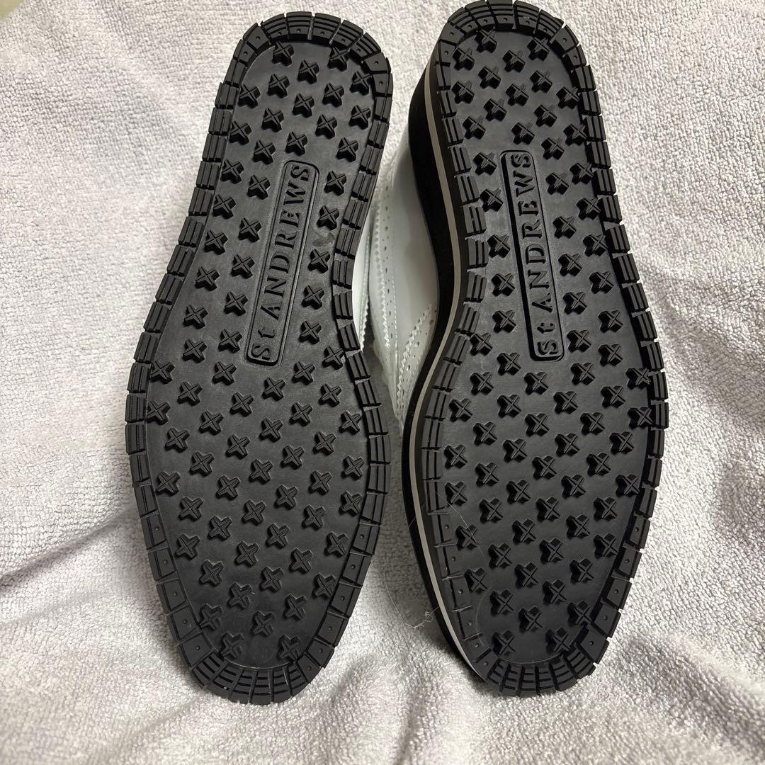 【新品未使用】St.ANDREWSゴルフシューズ 白 エナメル厚底ウィングチップ