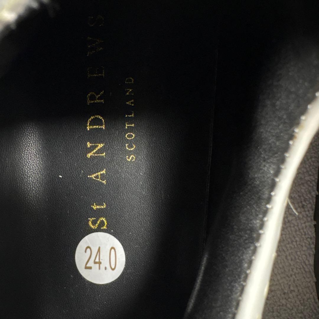 【新品未使用】St.ANDREWSゴルフシューズ 白 エナメル厚底ウィングチップ