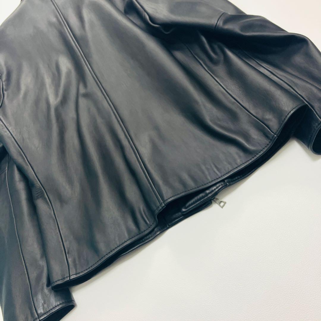 【希少サイズ】　ビームス　ダブルライダースジャケット　ラムレザー　本革　黒　L