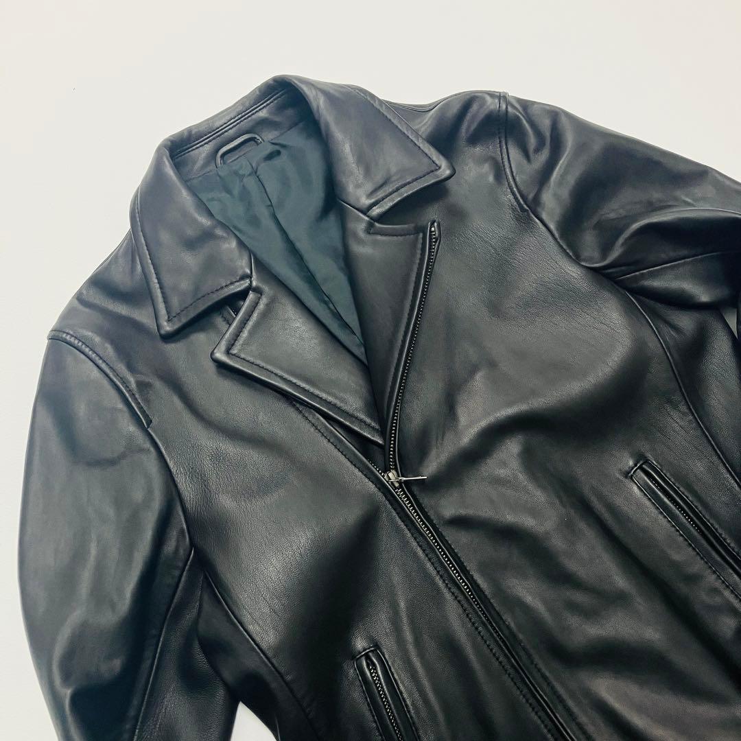 【希少サイズ】　ビームス　ダブルライダースジャケット　ラムレザー　本革　黒　L