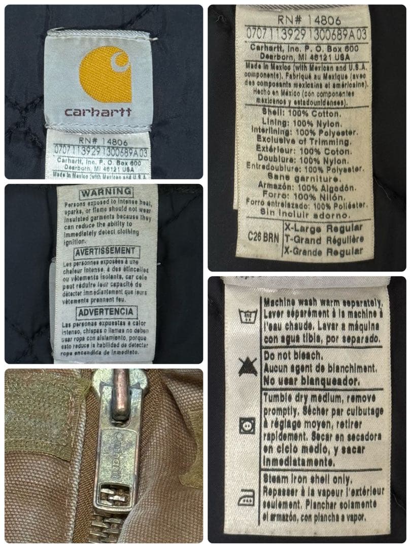 カーハート　メキシコ製　ダック地　トラディショナルジャケット　中綿　C26XL.