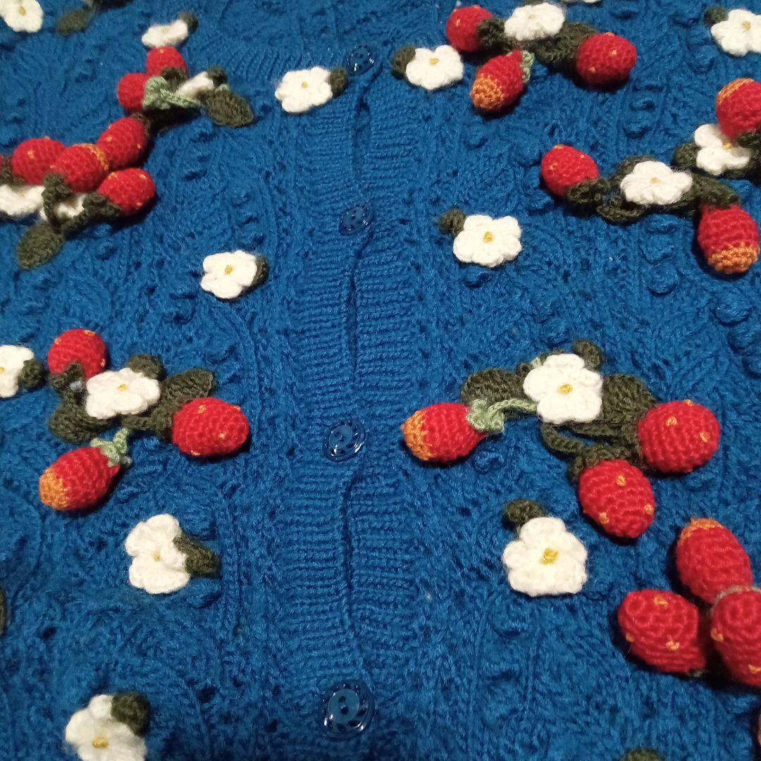 s*o様 ピンクハウス ニットカーディガン いちご・ハートモチーフ付き 青