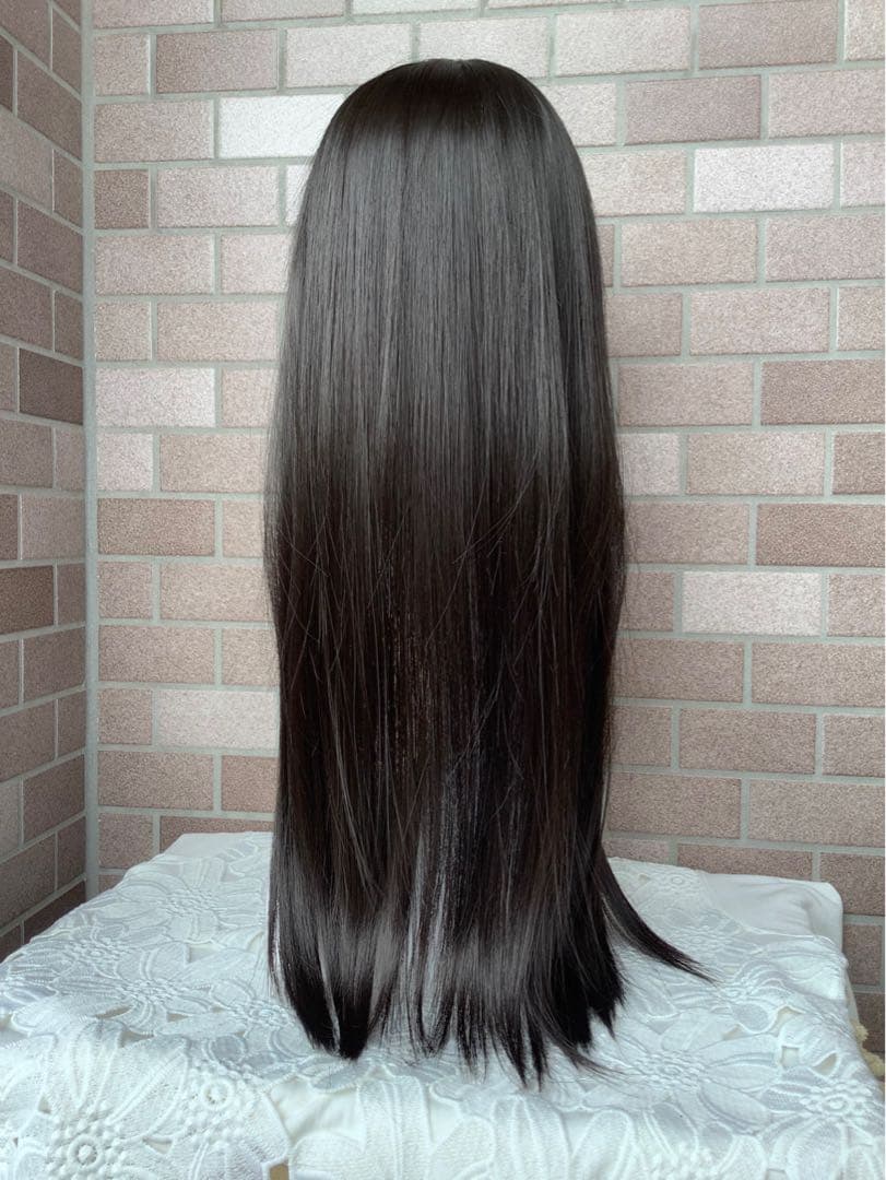 広範囲カバー 部分 ウィッグ ￼ロング へア￼ピース ￼黒 ストレートセミロング