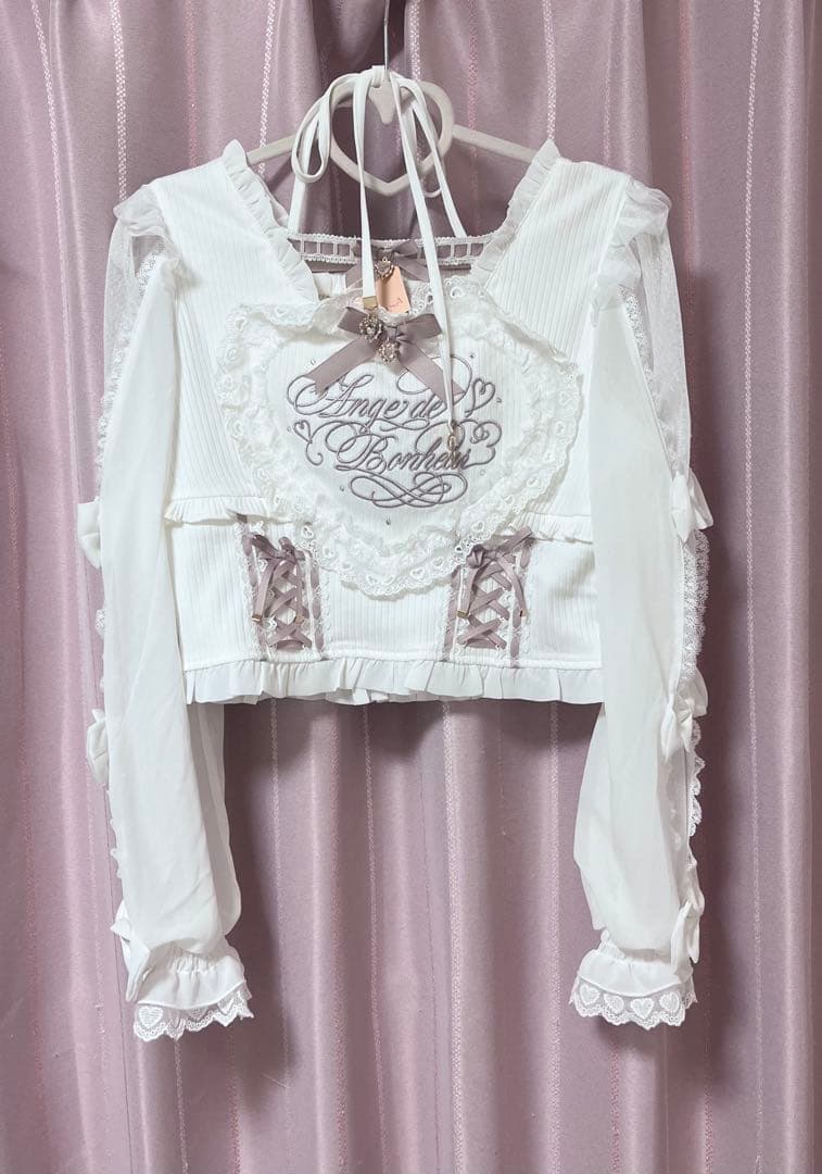 フリルハートリボンスリーブトップス ピンク