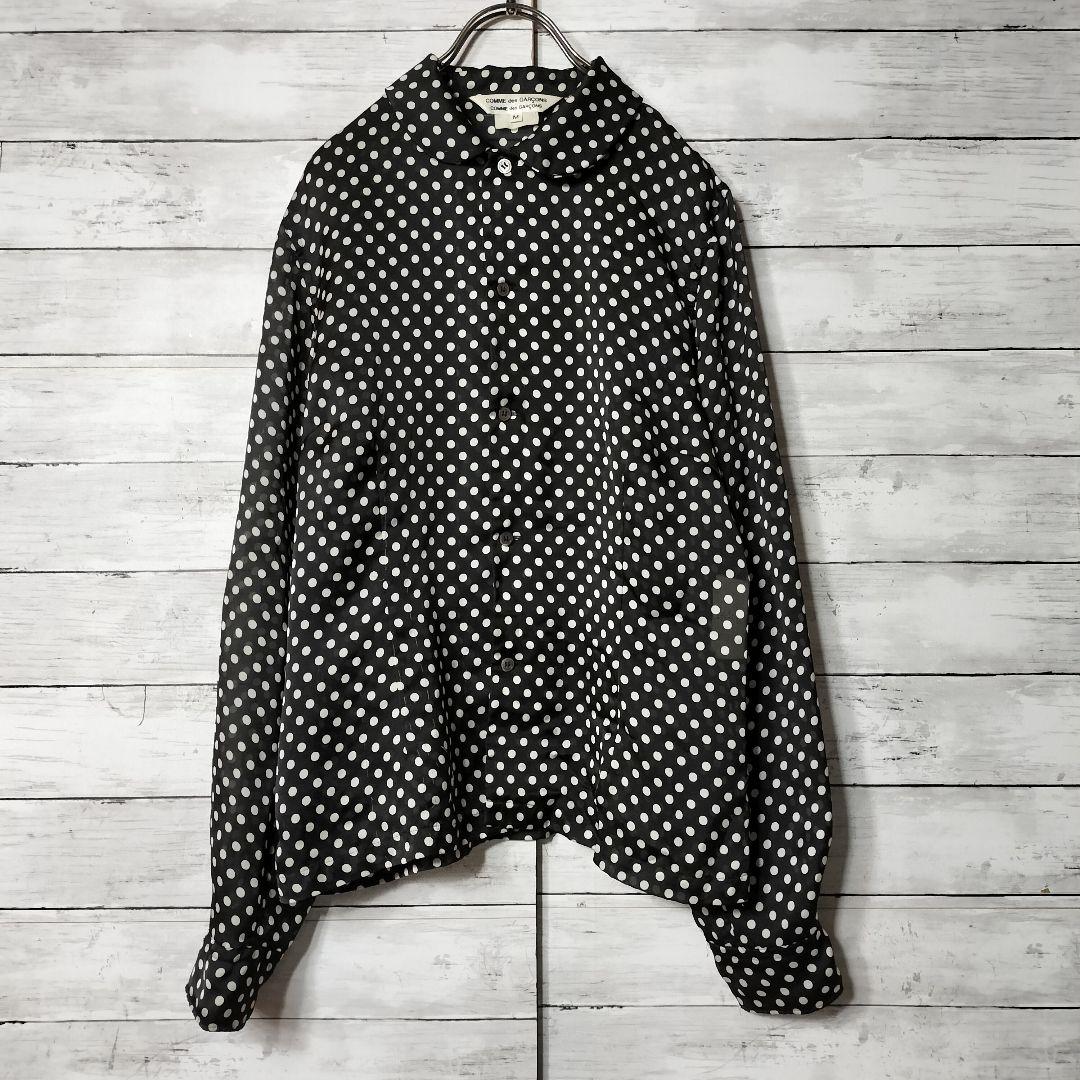 コムデギャルソン コムコム 長袖シャツ ポリエステル ドット柄 丸襟