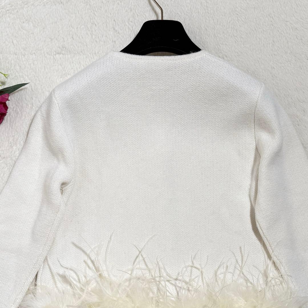 シェリエ sheller フェザーカーディガン　ファー　ニット　ホワイト