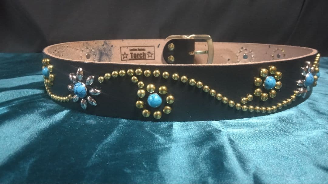 ko-dai昭南ベンズレザーツタ&フラワースタッズベルトタイプBターコイズ