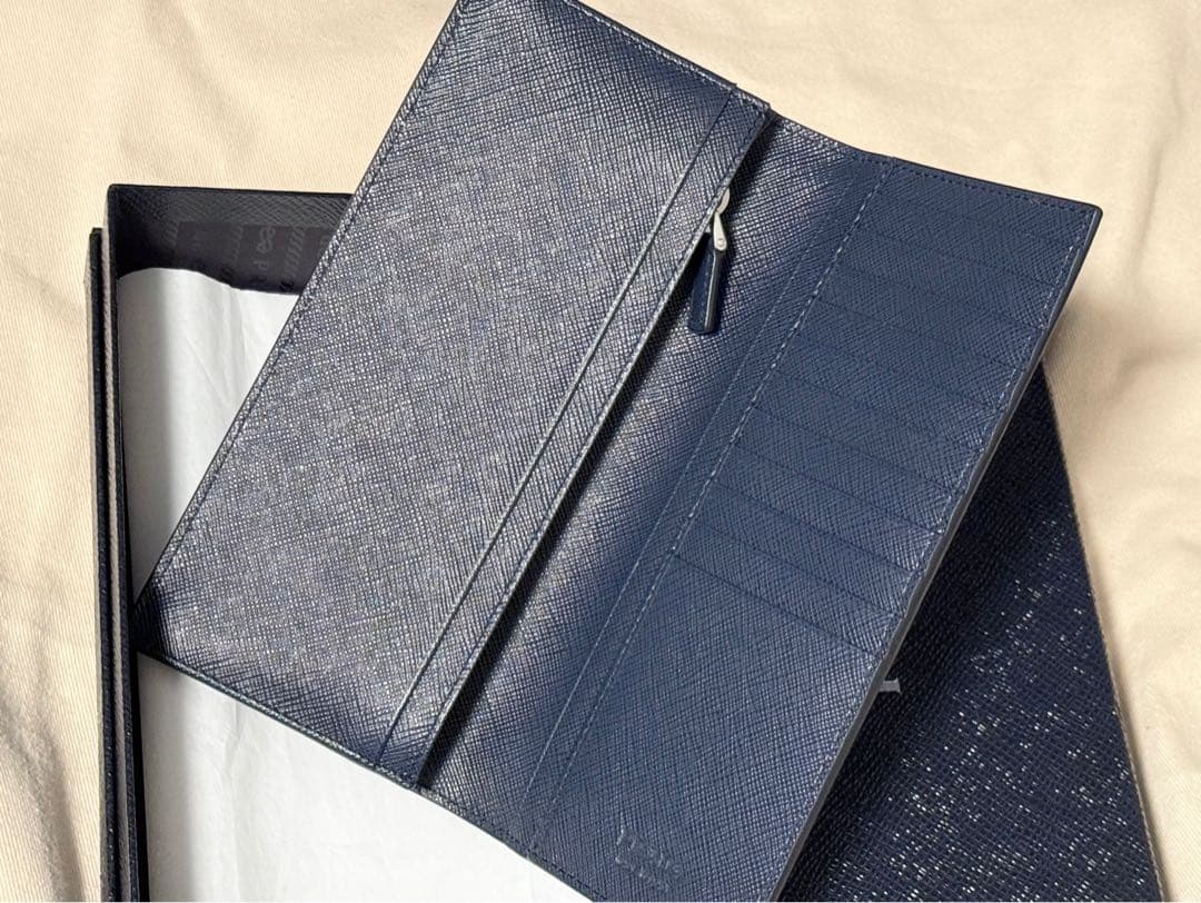 ■定価12万 未使用品■PRADA 長財布 ネイビー 二つ折り財布 2ML836