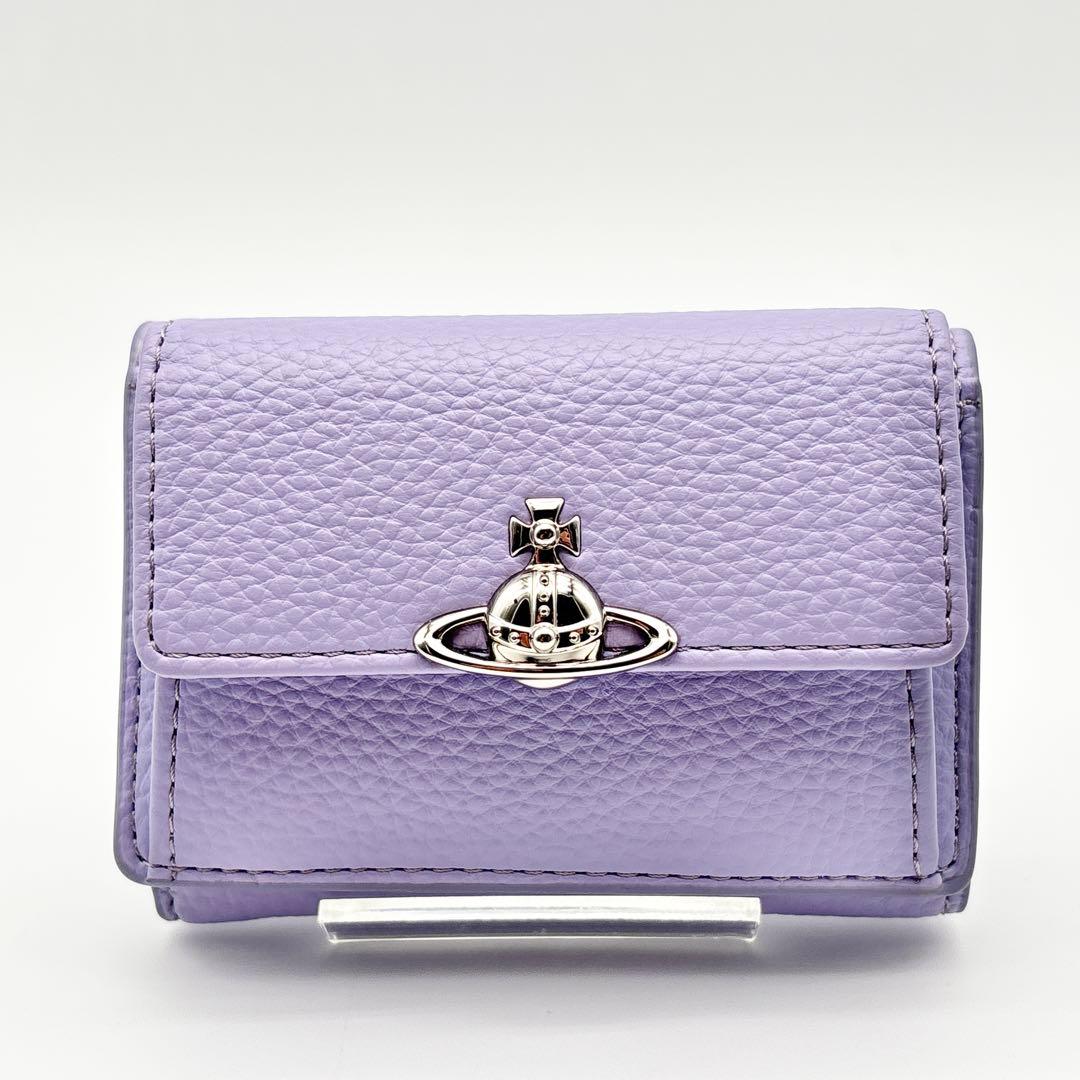 【美品】vivienne westwood 三つ折り財布 オーブ レザー シボ革