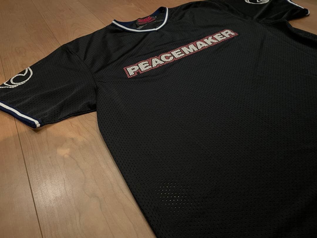 PEACE MAKER メッシュ生地　三つ巴　シャツ ブラック 黒