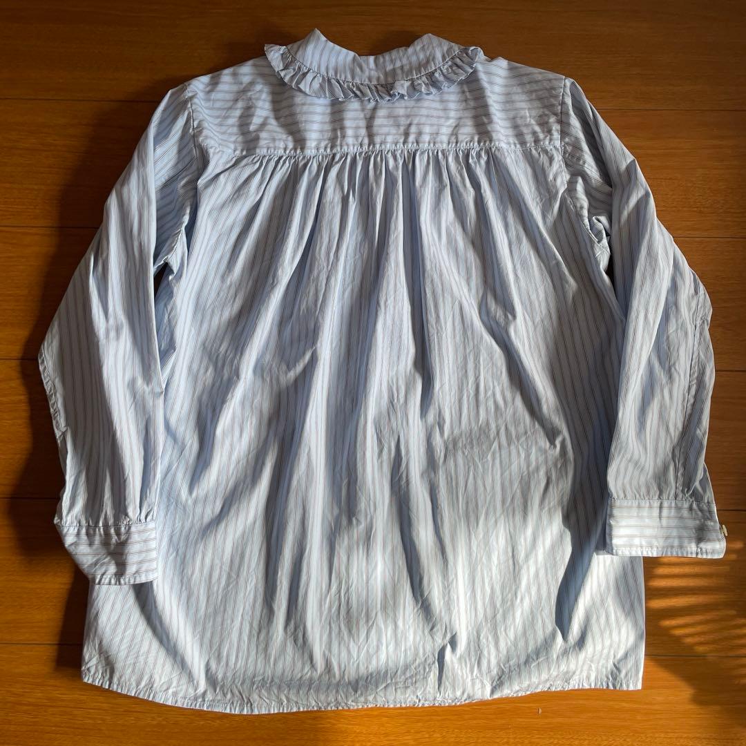 m*o様 homspun 長袖シャツ　水色ボーダー　フリル