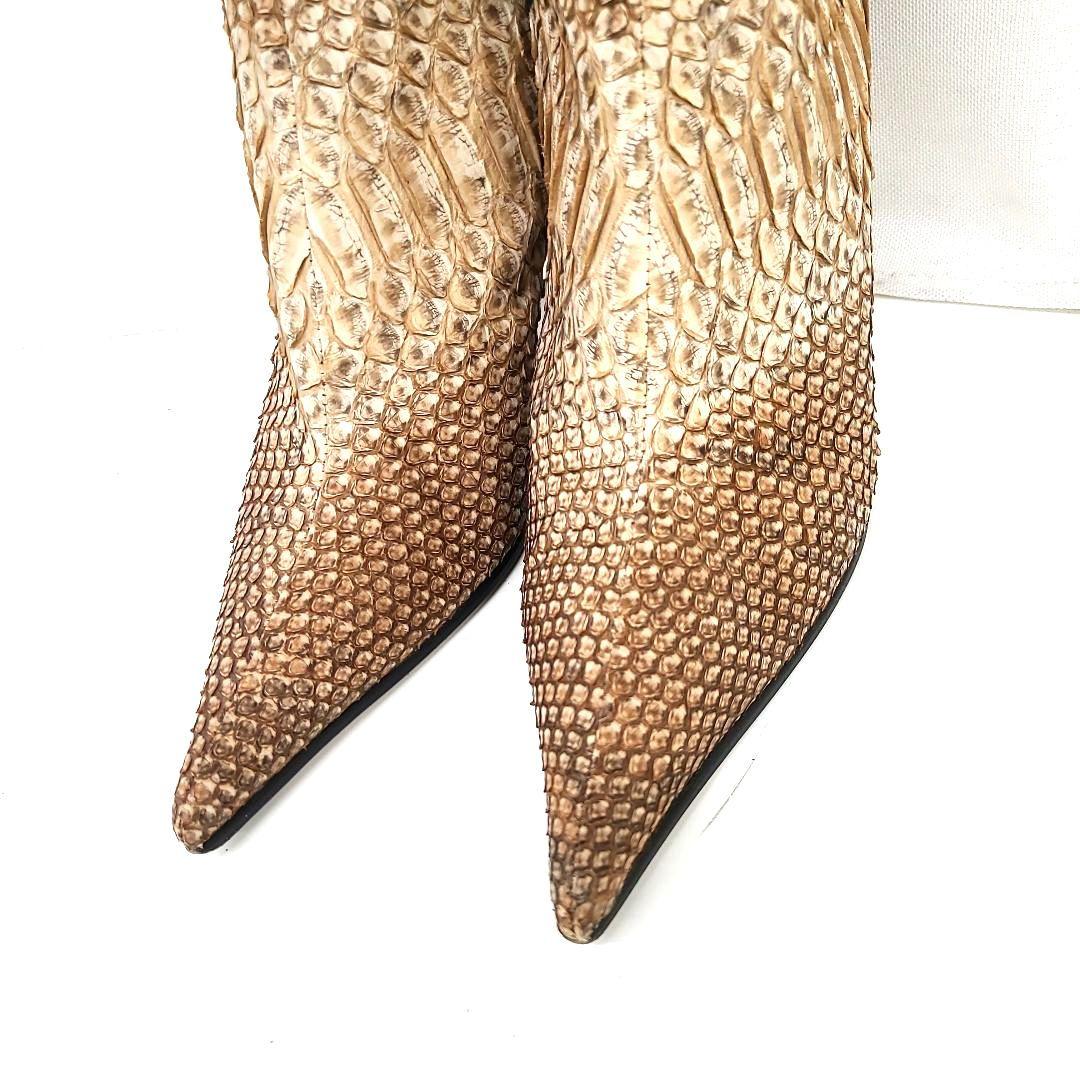 銀座カネマツ アニマルパターンロングブーツ 24.0　ハラコ　クロコダイル