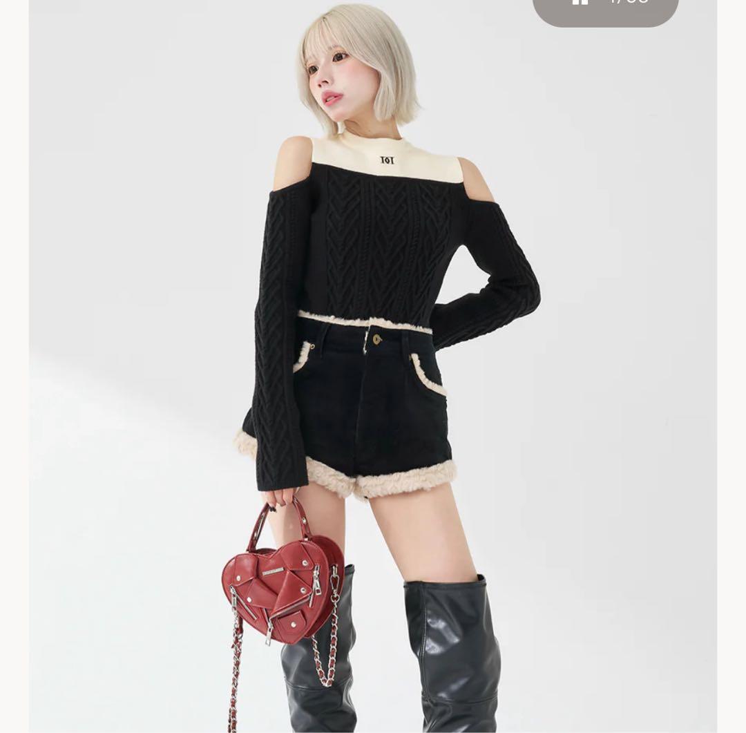 Darich オフショルダー ニット ブラック フリーサイズ