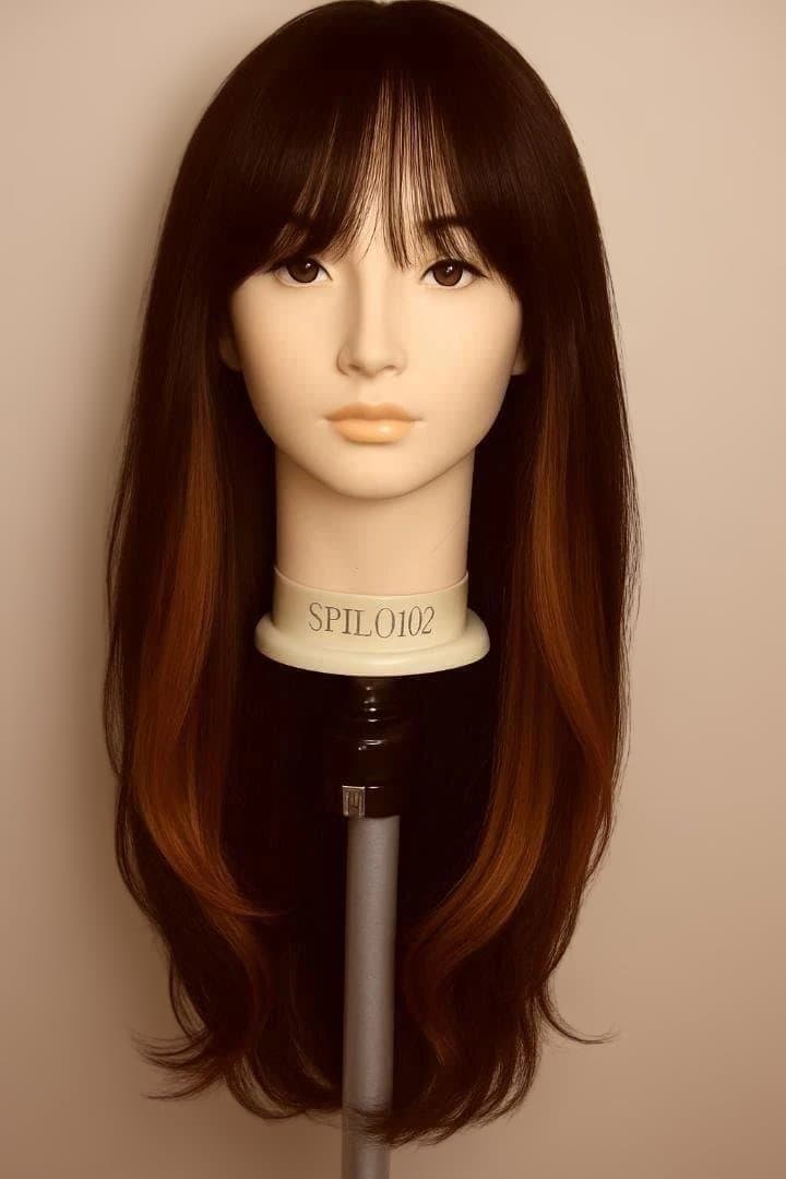人毛　テープ留め対応可ウィッグ　ブラウンインナーカラー　スーパーロング　Mサイズ