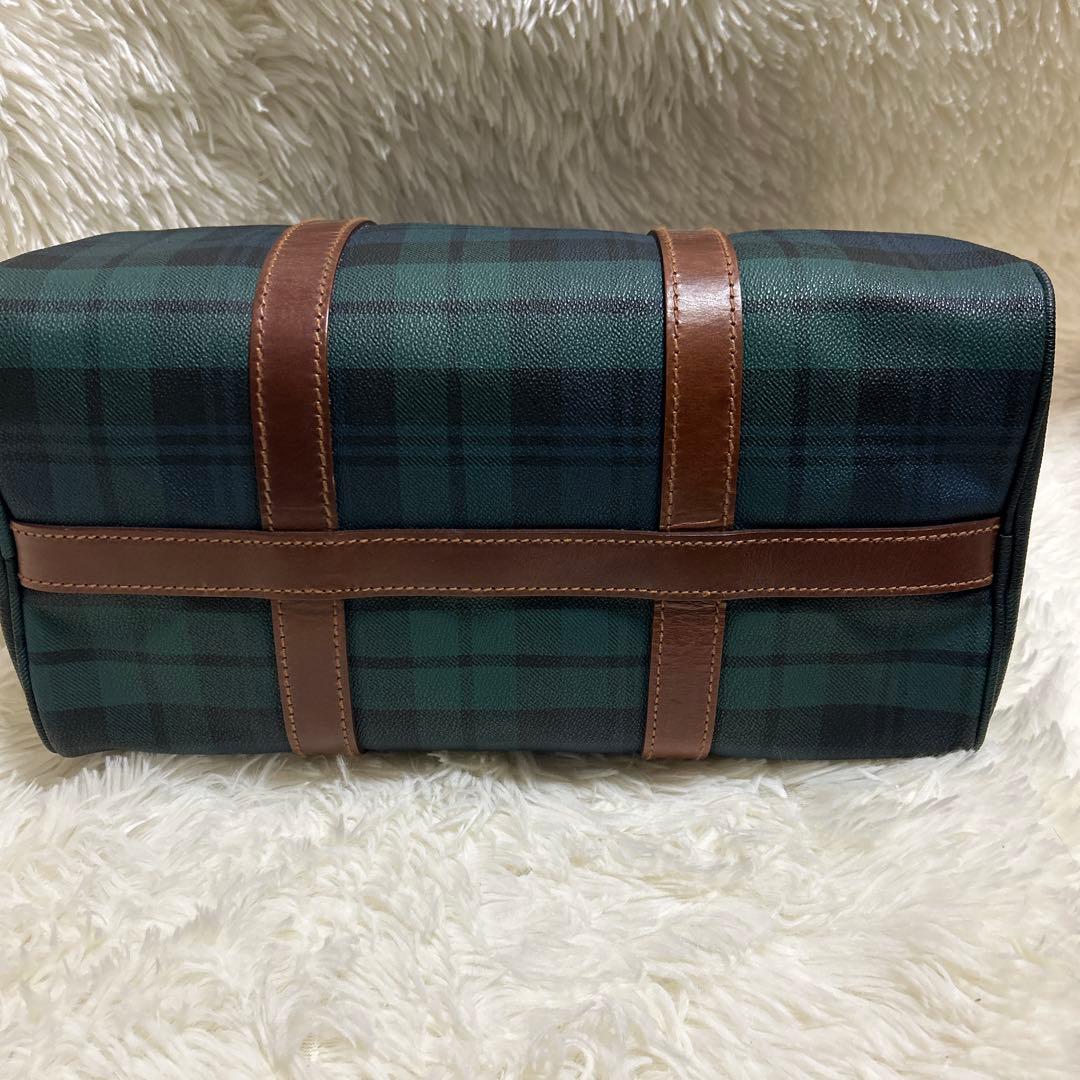 ポロラルフローレン ミニボストンバッグ PVC レザー グリーンチェック