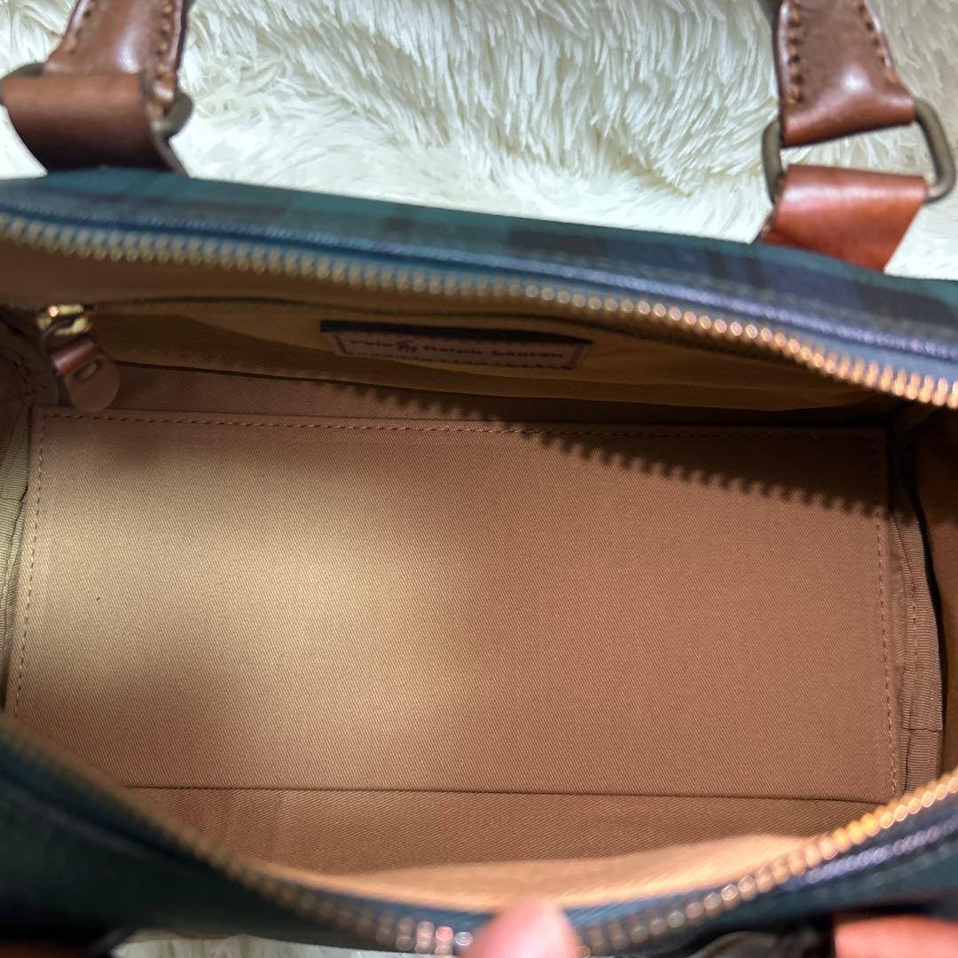 ポロラルフローレン ミニボストンバッグ PVC レザー グリーンチェック