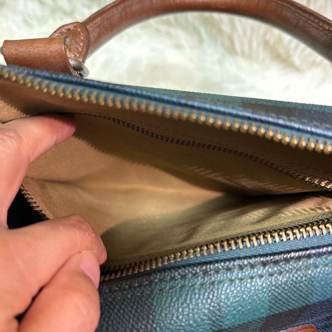 ポロラルフローレン ミニボストンバッグ PVC レザー グリーンチェック