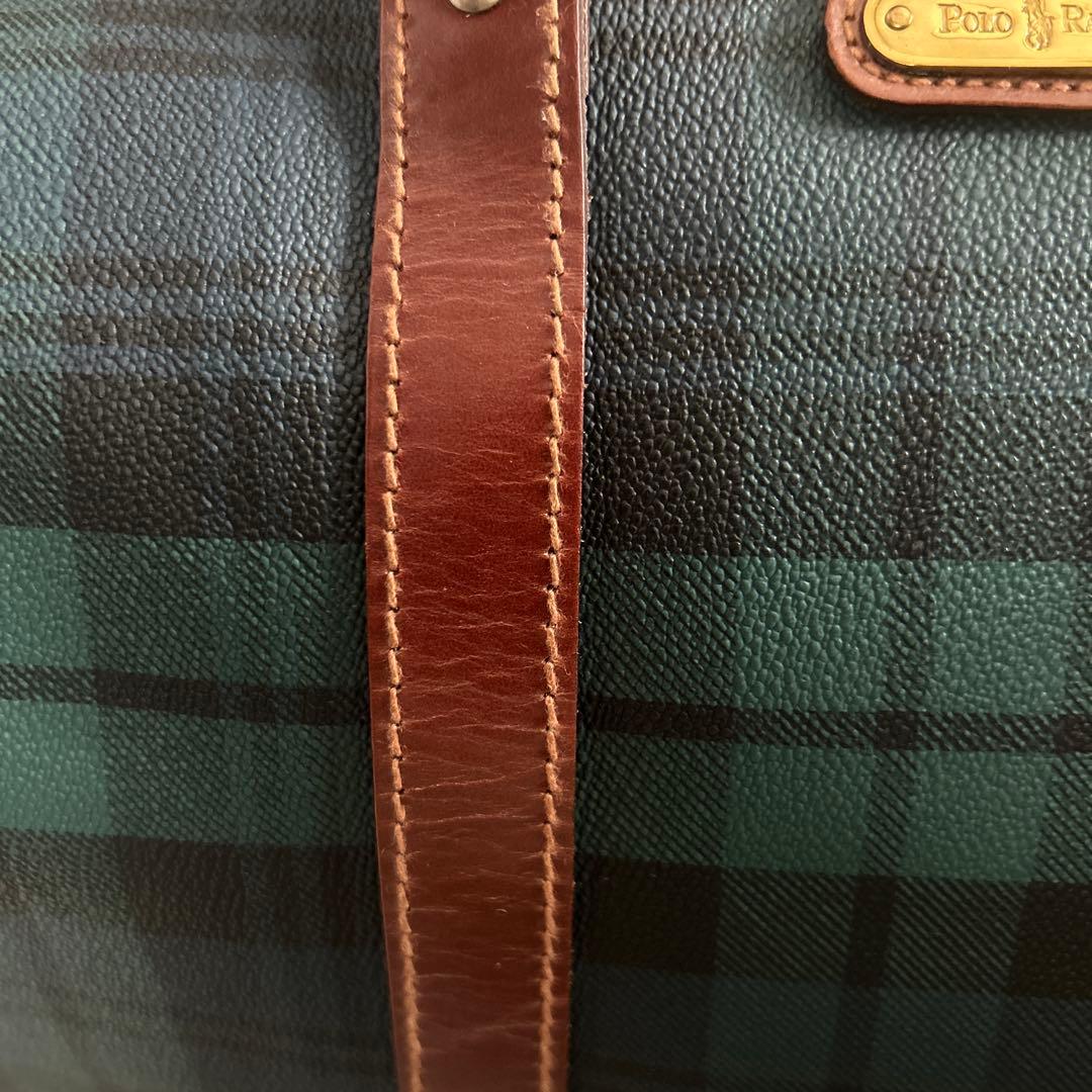 ポロラルフローレン ミニボストンバッグ PVC レザー グリーンチェック