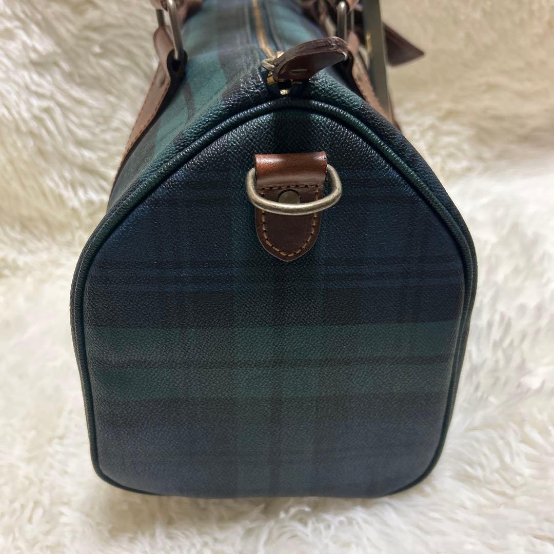 ポロラルフローレン ミニボストンバッグ PVC レザー グリーンチェック